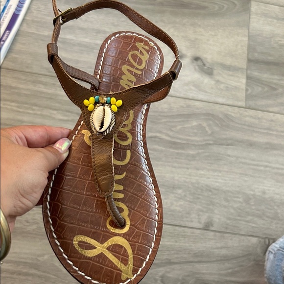 Sam Edelman Brown Sandals with Shell and Yellow Accents - Picture 1 of 6